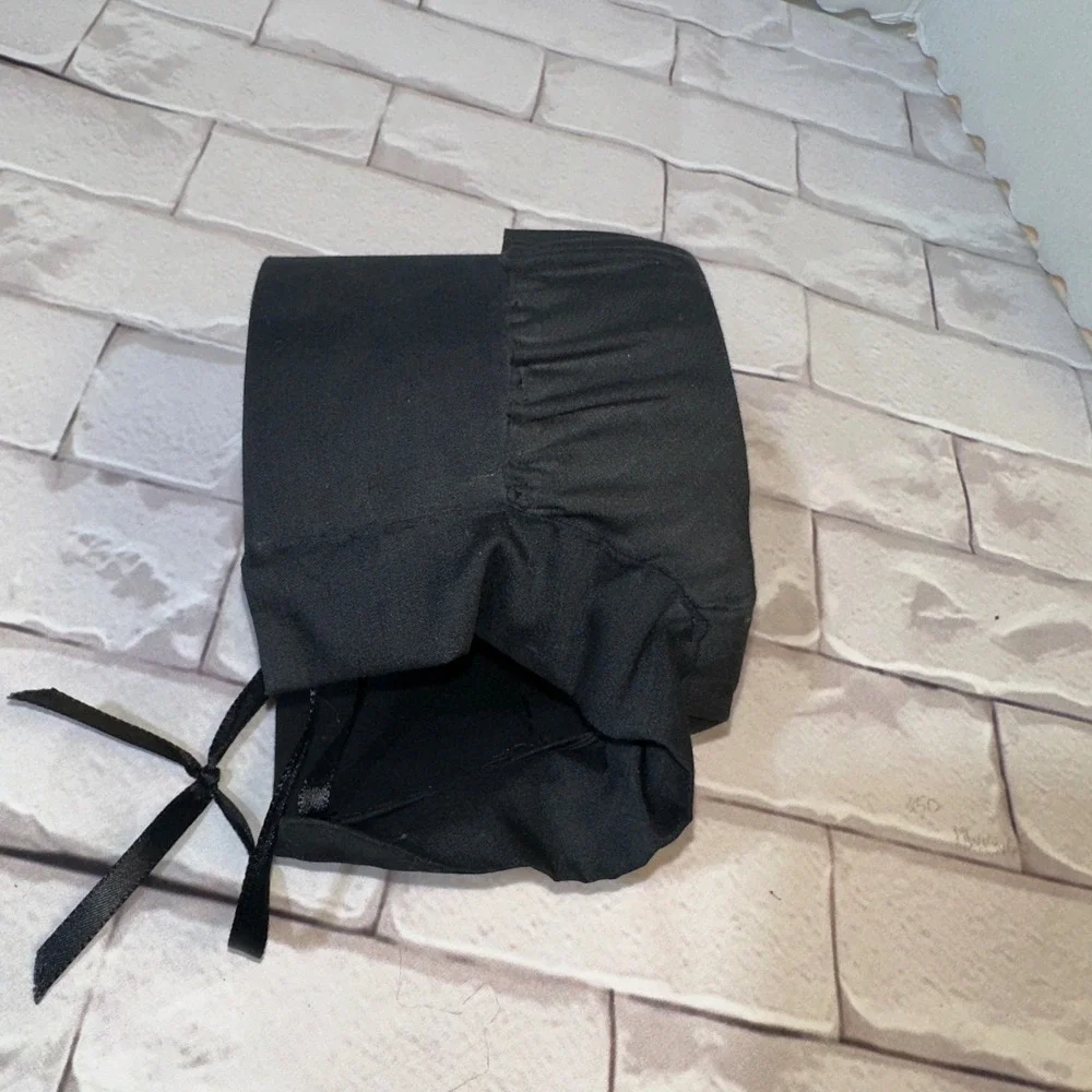Black Fabric Prayer Bonnet Costume Hat Ribbon‎ Tie Historical Baby or Doll Sized